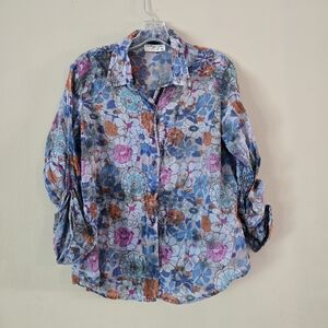 Vintage Goa, Womens Button Down Shirt Blue multicolor, Size XL